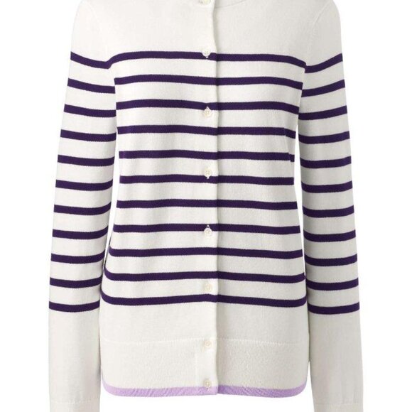 Lands' End Women's 100% Supima Cotton Striped Purple Top & Cardigan Set NWOT - Picture 8 of 16